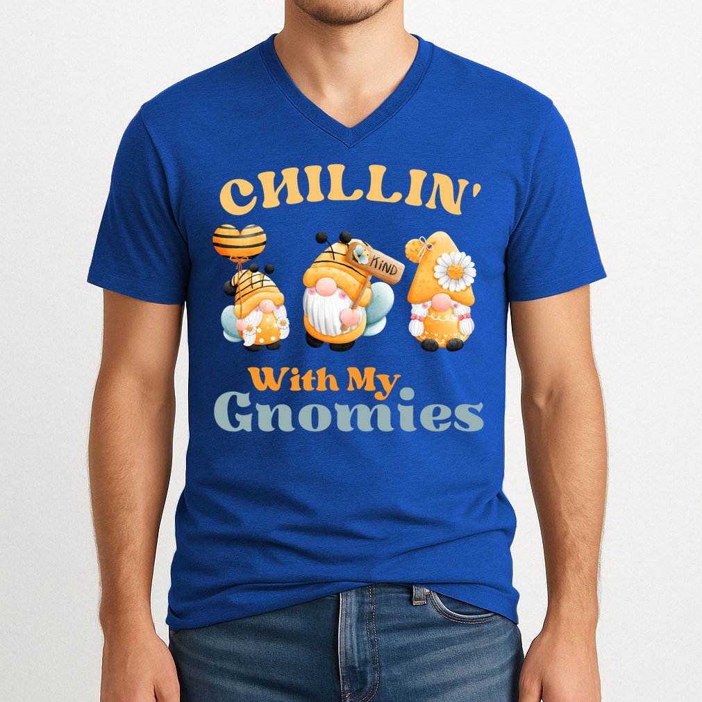 Chillin With My Gnomies Garden Gnomes With Bees Gift V-Neck T-Shirt