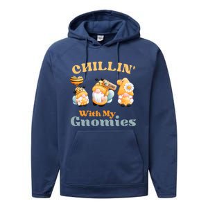 Chillin With My Gnomies Garden Gnomes With Bees Gift Performance Fleece Hoodie