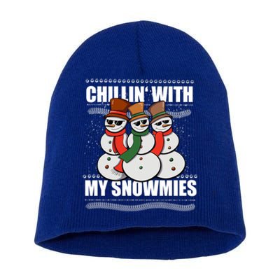 Chillin With My Snowmies Ugly Sweater Christmas Cool Gift Short Acrylic Beanie