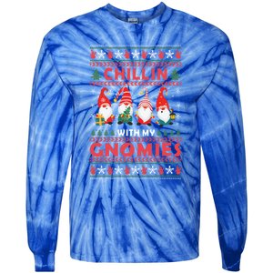 Chillin With My Gnomies Family Matching Xmas Pajamas Gnome Gift Tie-Dye Long Sleeve Shirt