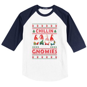 Chillin With My Gnomies Family Matching Xmas Pajamas Gnome Gift Baseball Sleeve Shirt