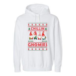 Chillin With My Gnomies Family Matching Xmas Pajamas Gnome Gift Garment-Dyed Fleece Hoodie