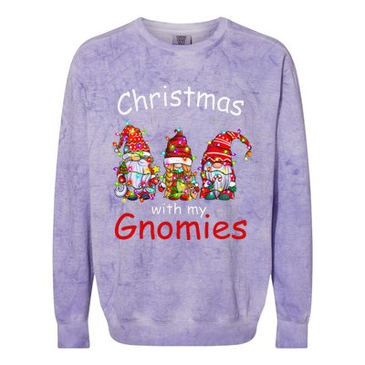 Christmas With My Gnomies Funny Gnome Christmas Lights Colorblast Crewneck Sweatshirt