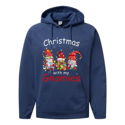 Christmas With My Gnomies Funny Gnome Christmas Lights Performance Fleece Hoodie