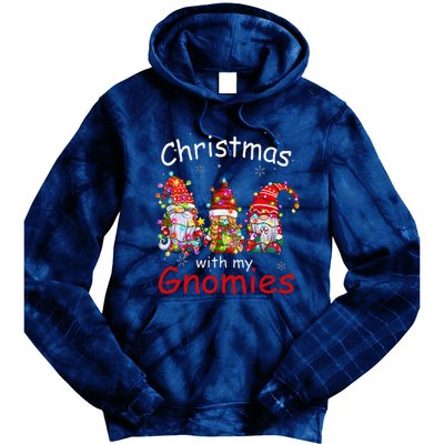 Christmas With My Gnomies Funny Gnome Christmas Lights Tie Dye Hoodie