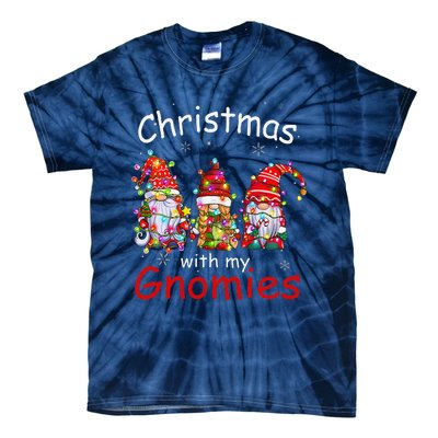 Christmas With My Gnomies Funny Gnome Christmas Lights Tie-Dye T-Shirt