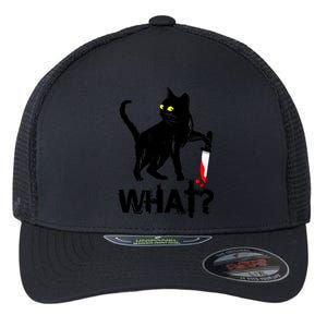 Cat What Murderous Black Cat With Knife Halloween Flexfit Unipanel Trucker Cap