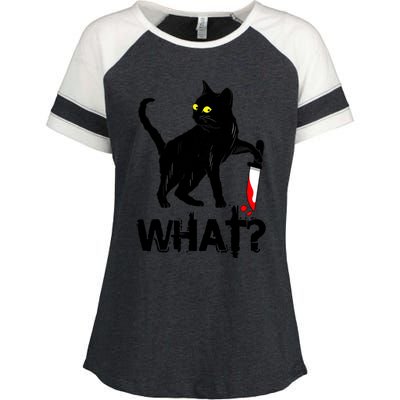 Cat What Murderous Black Cat With Knife Halloween Enza Ladies Jersey Colorblock Tee