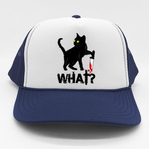 Cat What Murderous Black Cat With Knife Halloween Trucker Hat