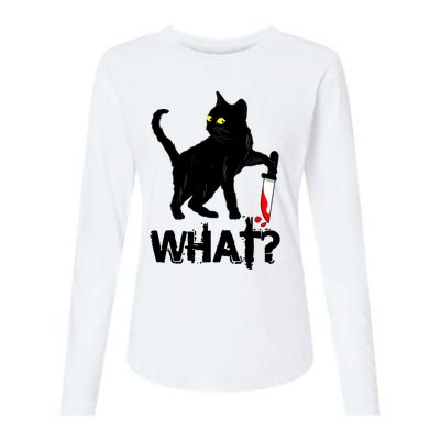 Cat What Murderous Black Cat With Knife Halloween Womens Cotton Relaxed Long Sleeve T-Shirt