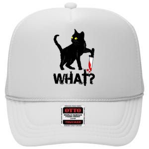 Cat What Murderous Black Cat With Knife Halloween High Crown Mesh Back Trucker Hat