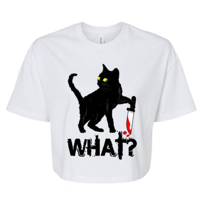 Cat What Murderous Black Cat With Knife Halloween Bella+Canvas Jersey Crop Tee