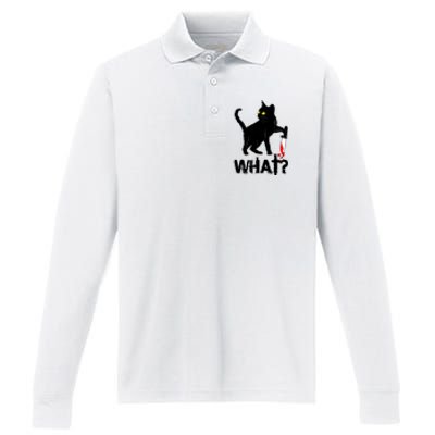 Cat What Murderous Black Cat With Knife Halloween Performance Long Sleeve Polo