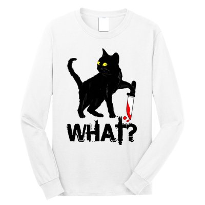 Cat What Murderous Black Cat With Knife Halloween Long Sleeve Shirt