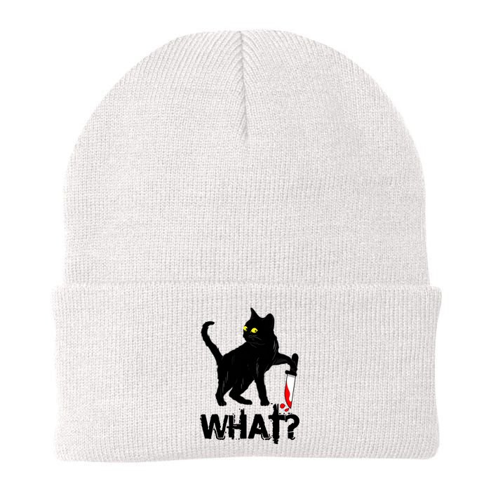 Cat What Murderous Black Cat With Knife Halloween Knit Cap Winter Beanie