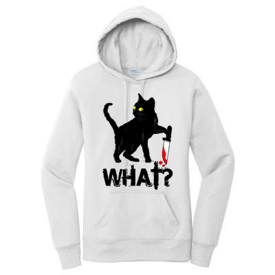 Cat What Murderous Black Cat With Knife Halloween Women's Pullover Hoodie