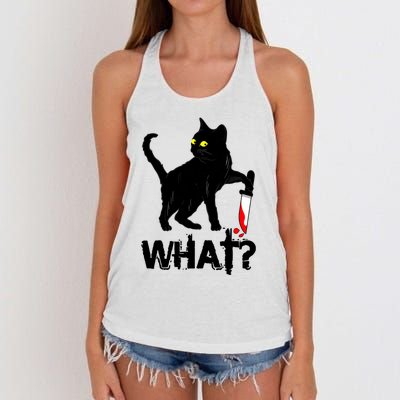 Cat What Murderous Black Cat With Knife Halloween Women's Knotted Racerback Tank