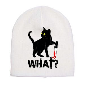 Cat What Murderous Black Cat With Knife Halloween Short Acrylic Beanie