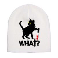 Cat What Murderous Black Cat With Knife Halloween Short Acrylic Beanie