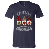 Chillin With My Gnomie Leopard Women Christmas V-Neck T-Shirt