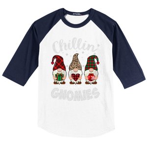 Chillin With My Gnomie Leopard Women Christmas Baseball Sleeve Shirt