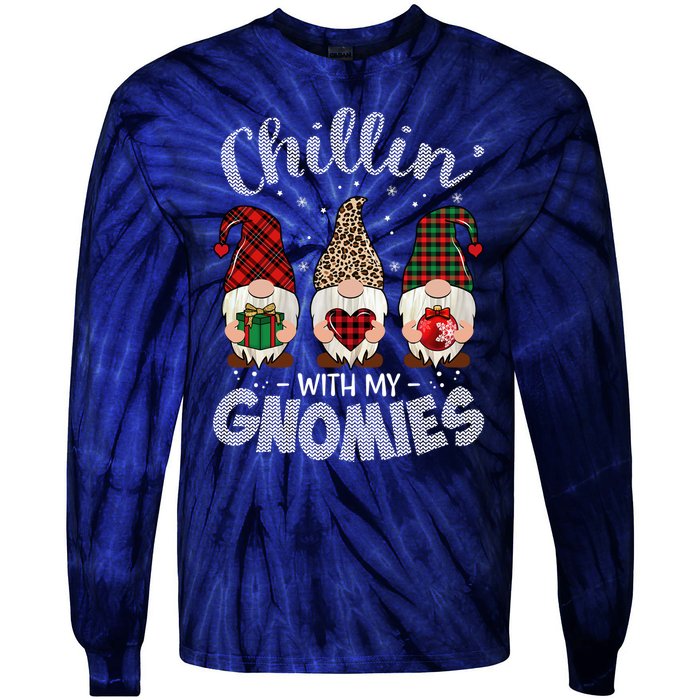 Chillin With My Gnomie Leopard Women Christmas Tie-Dye Long Sleeve Shirt