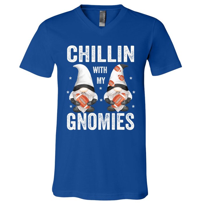 Chillin With My Gnomies With Funny Football Gnomes Gift V-Neck T-Shirt