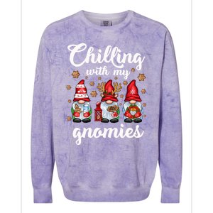 Chillin With My Gnomies Santa Claus Gnomes Groovy Christmas Cool Gift Colorblast Crewneck Sweatshirt