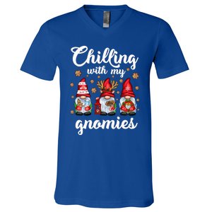 Chillin With My Gnomies Santa Claus Gnomes Groovy Christmas Cool Gift V-Neck T-Shirt