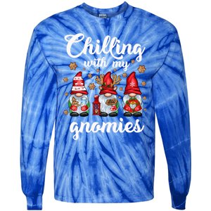 Chillin With My Gnomies Santa Claus Gnomes Groovy Christmas Cool Gift Tie-Dye Long Sleeve Shirt