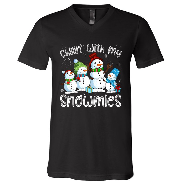 Chillin With My Snowmies Ugly Snowman Christmas V-Neck T-Shirt