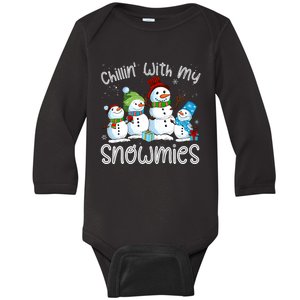 Chillin With My Snowmies Ugly Snowman Christmas Baby Long Sleeve Bodysuit