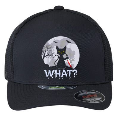 Cat What? Murderous Black Cat With Knife Halloween Costume Flexfit Unipanel Trucker Cap