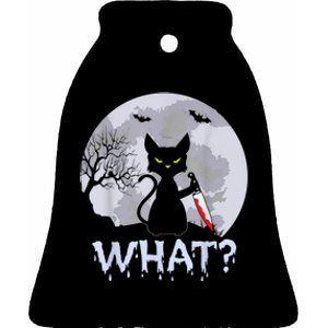 Cat What? Murderous Black Cat With Knife Halloween Costume Ceramic Bell Ornament