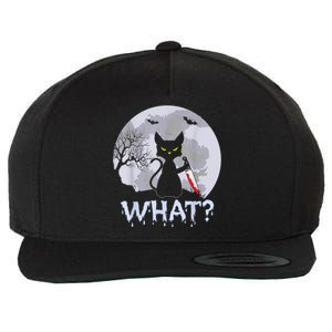 Cat What? Murderous Black Cat With Knife Halloween Costume Wool Snapback Cap