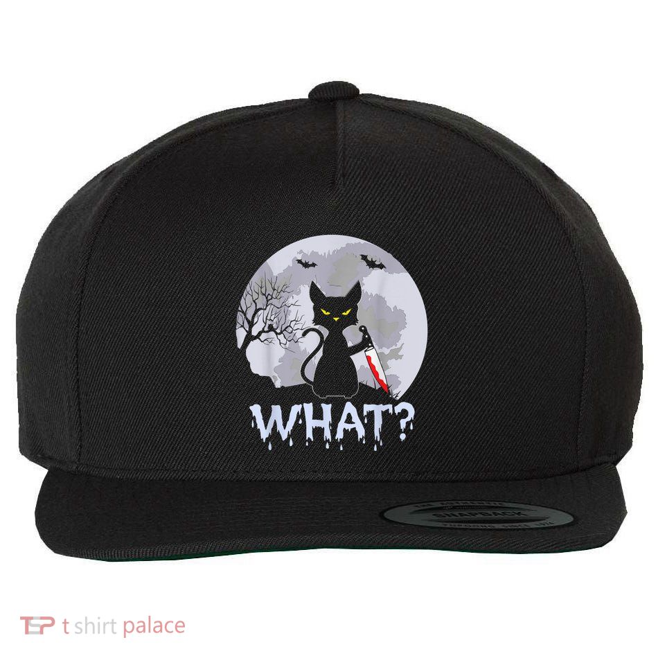 Cat What? Murderous Black Cat With Knife Halloween Costume Wool Snapback Cap