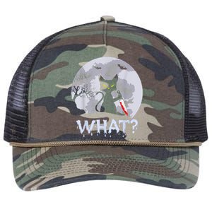 Cat What? Murderous Black Cat With Knife Halloween Costume Retro Rope Trucker Hat Cap