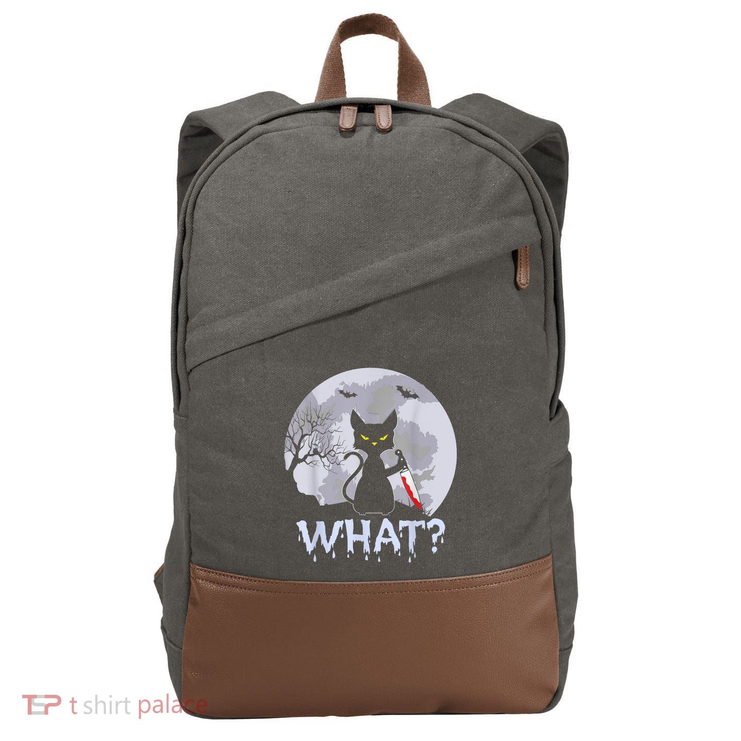 Cat What? Murderous Black Cat With Knife Halloween Costume Cotton Canvas Backpack