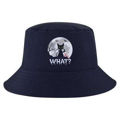 Cat What? Murderous Black Cat With Knife Halloween Costume Cool Comfort Performance Bucket Hat