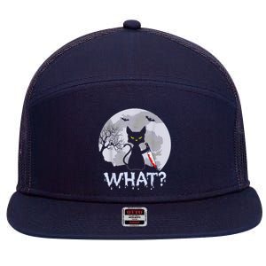 Cat What? Murderous Black Cat With Knife Halloween Costume 7 Panel Mesh Trucker Snapback Hat