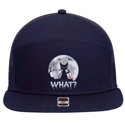 Cat What? Murderous Black Cat With Knife Halloween Costume 7 Panel Mesh Trucker Snapback Hat