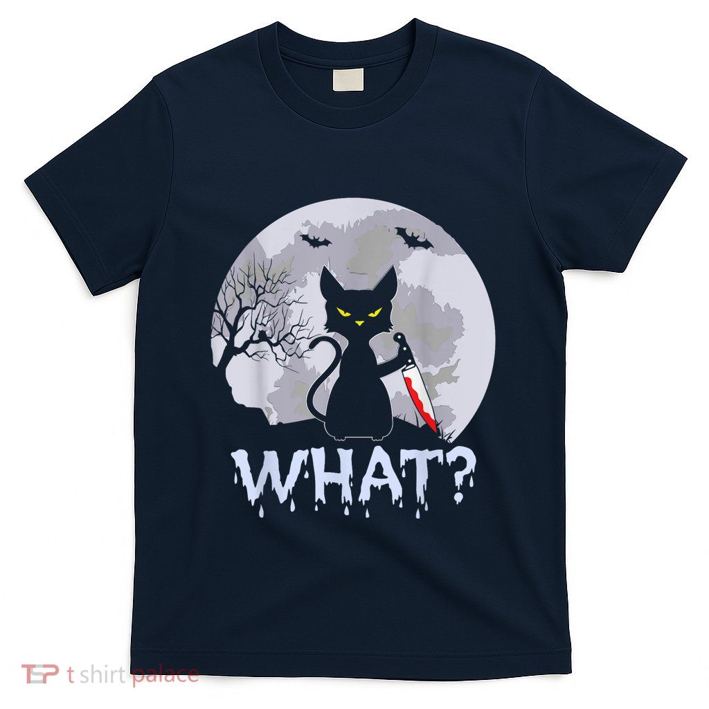 Cat What? Murderous Black Cat With Knife Halloween Costume T-Shirt