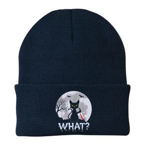 Cat What? Murderous Black Cat With Knife Halloween Costume Knit Cap Winter Beanie