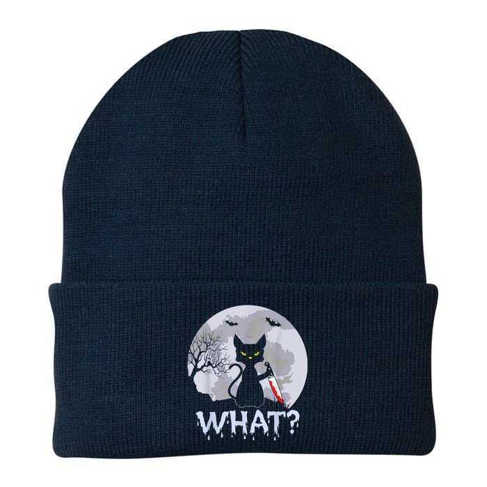 Cat What? Murderous Black Cat With Knife Halloween Costume Knit Cap Winter Beanie