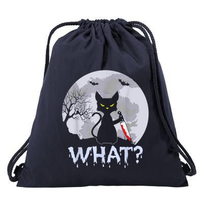 Cat What? Murderous Black Cat With Knife Halloween Costume Drawstring Bag