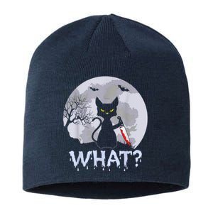 Cat What? Murderous Black Cat With Knife Halloween Costume Sustainable Beanie