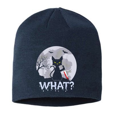 Cat What? Murderous Black Cat With Knife Halloween Costume Sustainable Beanie