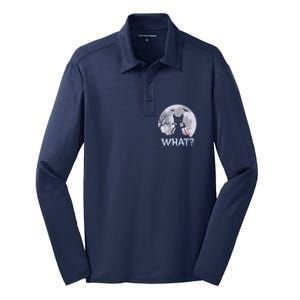 Cat What? Murderous Black Cat With Knife Halloween Costume Silk Touch Performance Long Sleeve Polo