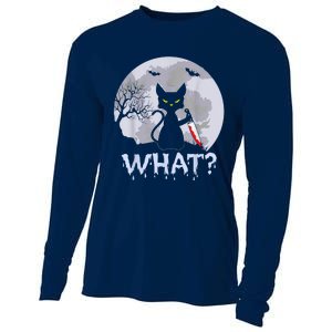 Cat What? Murderous Black Cat With Knife Halloween Costume Cooling Performance Long Sleeve Crew