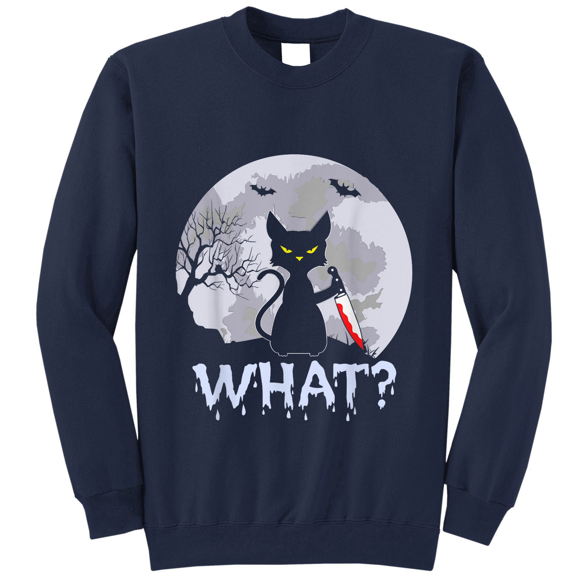 Cat What? Murderous Black Cat With Knife Halloween Costume Tall Sweatshirt